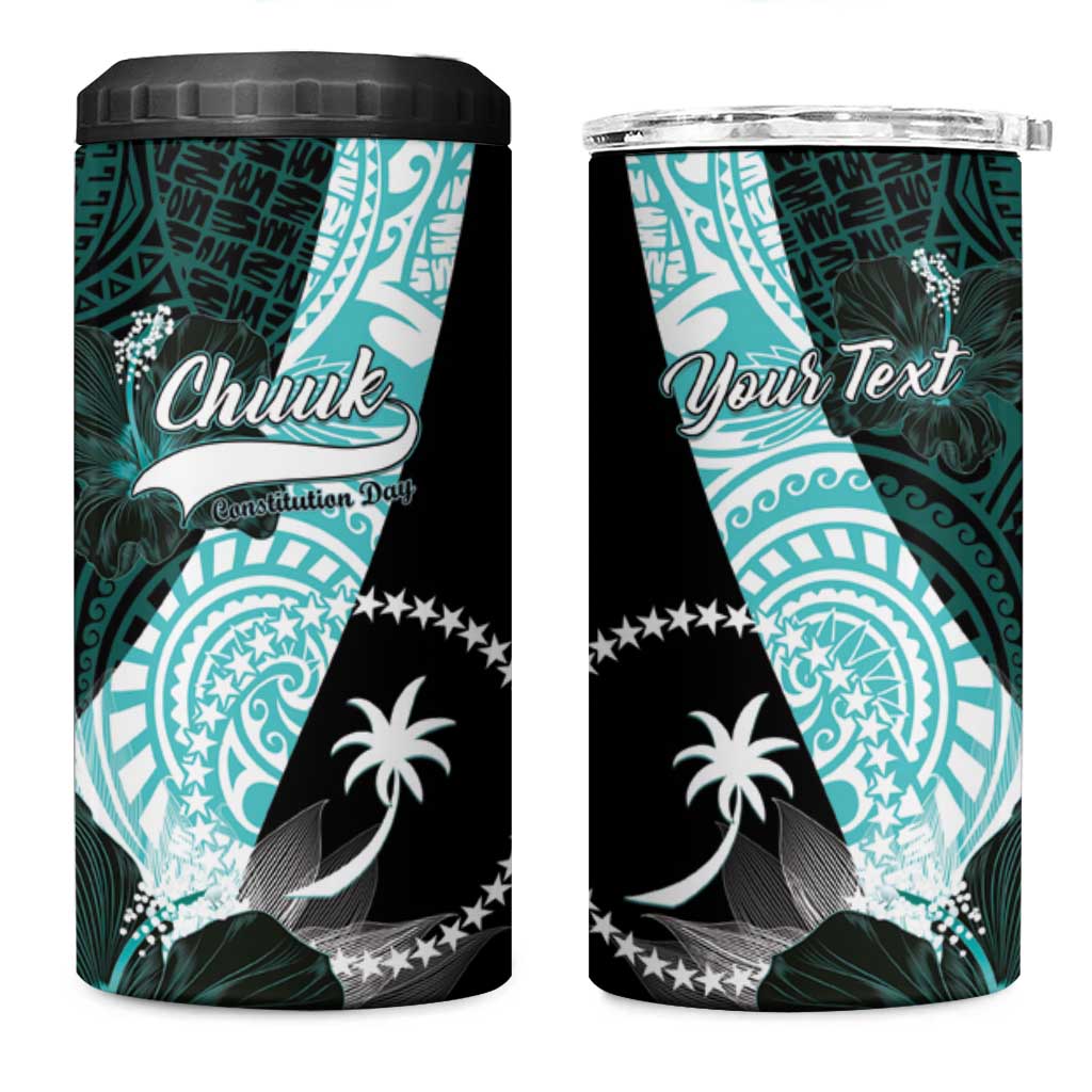 Chuuk Constitution Day 4 in 1 Can Cooler Tumbler Hibiscus Turquoise Pattern