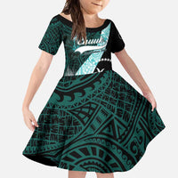 Chuuk Constitution Day Family Matching Mermaid Dress and Hawaiian Shirt Hibiscus Turquoise Pattern LT01 Daughter's Dress Turquoise - Polynesian Pride