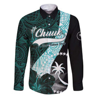 Chuuk Constitution Day Family Matching Mermaid Dress and Hawaiian Shirt Hibiscus Turquoise Pattern LT01 Dad's Shirt - Long Sleeve Turquoise - Polynesian Pride