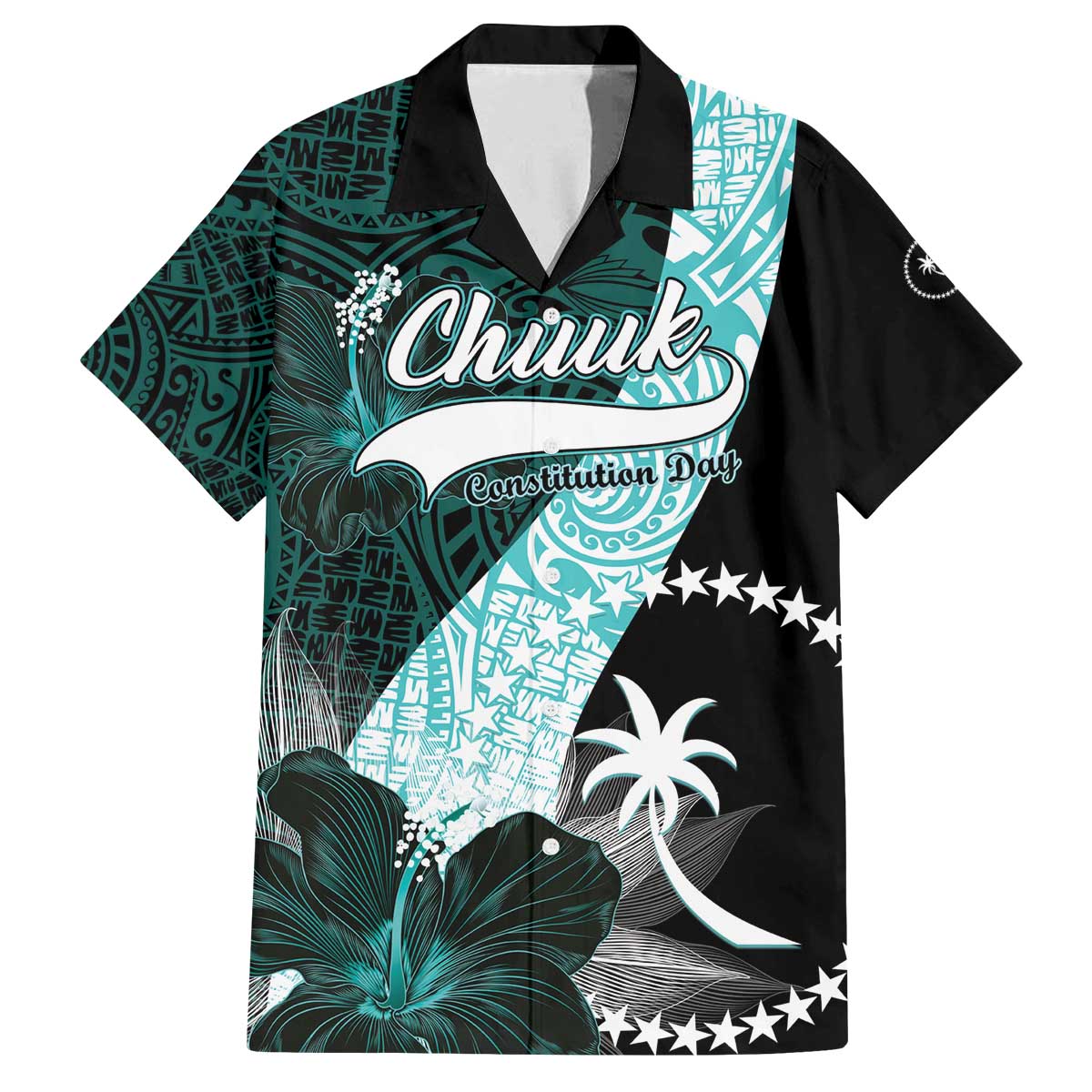 Chuuk Constitution Day Family Matching Off The Shoulder Long Sleeve Dress and Hawaiian Shirt Hibiscus Turquoise Pattern LT01 Dad's Shirt - Short Sleeve Turquoise - Polynesian Pride