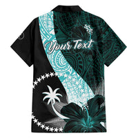 Chuuk Constitution Day Family Matching Off Shoulder Short Dress and Hawaiian Shirt Hibiscus Turquoise Pattern LT01 - Polynesian Pride
