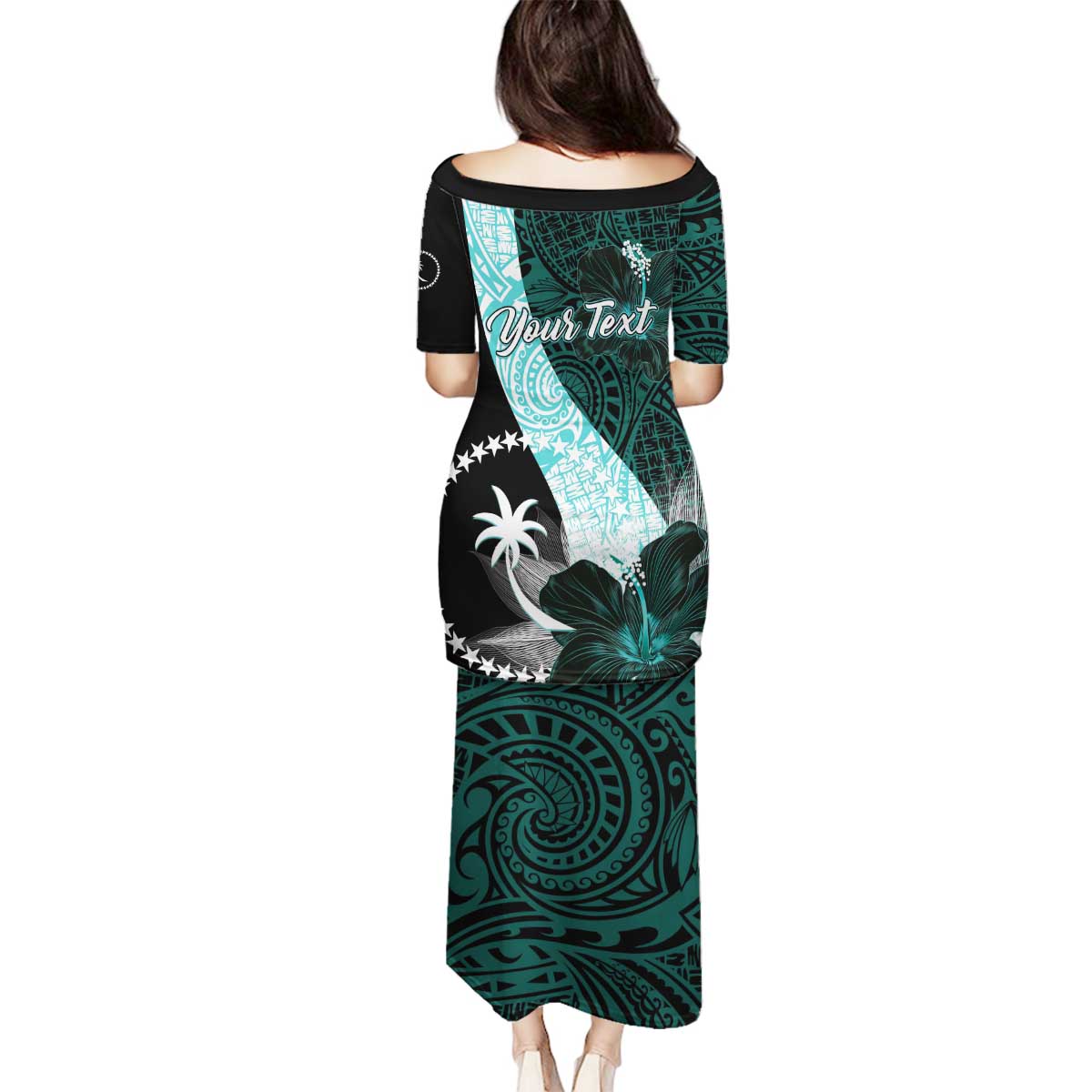 Chuuk Constitution Day Family Matching Puletasi and Hawaiian Shirt Hibiscus Turquoise Pattern