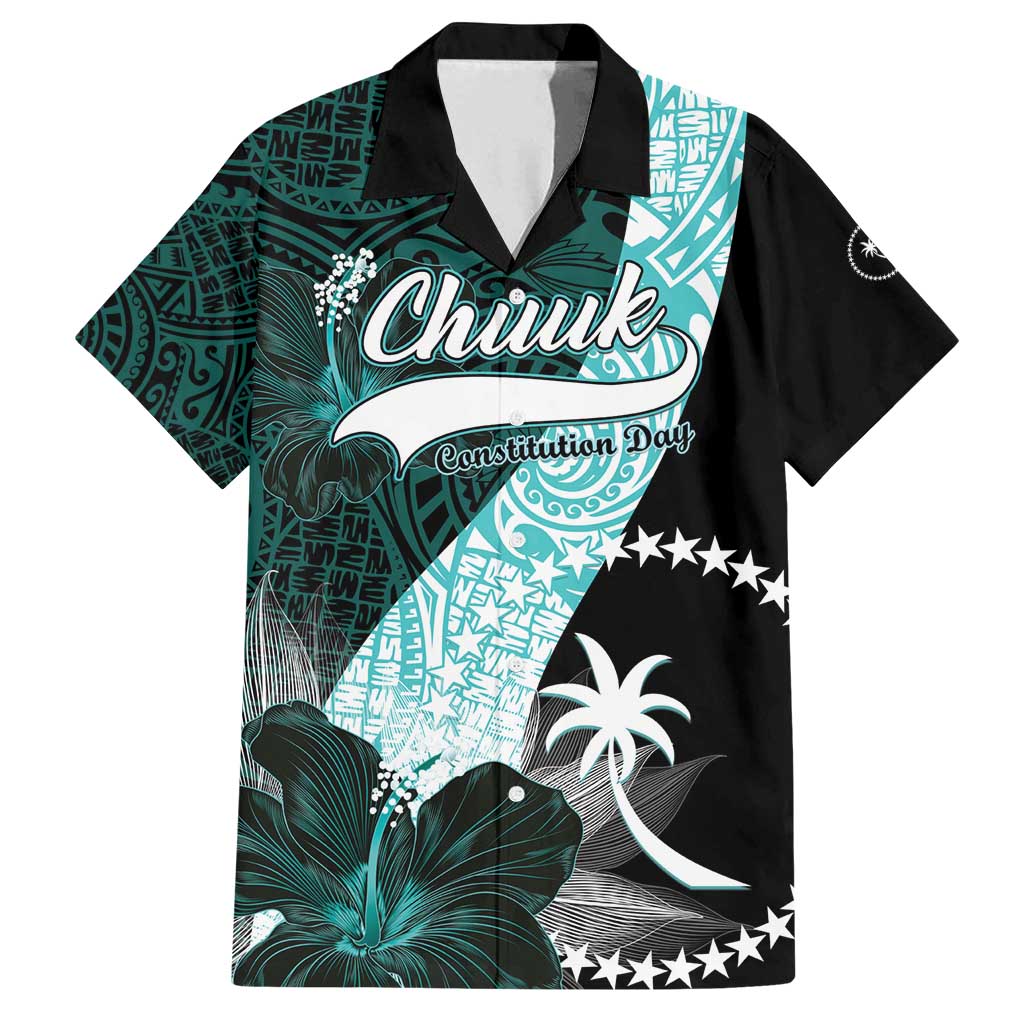 Chuuk Constitution Day Family Matching Tank Maxi Dress and Hawaiian Shirt Hibiscus Turquoise Pattern LT01 Dad's Shirt - Short Sleeve Turquoise - Polynesian Pride
