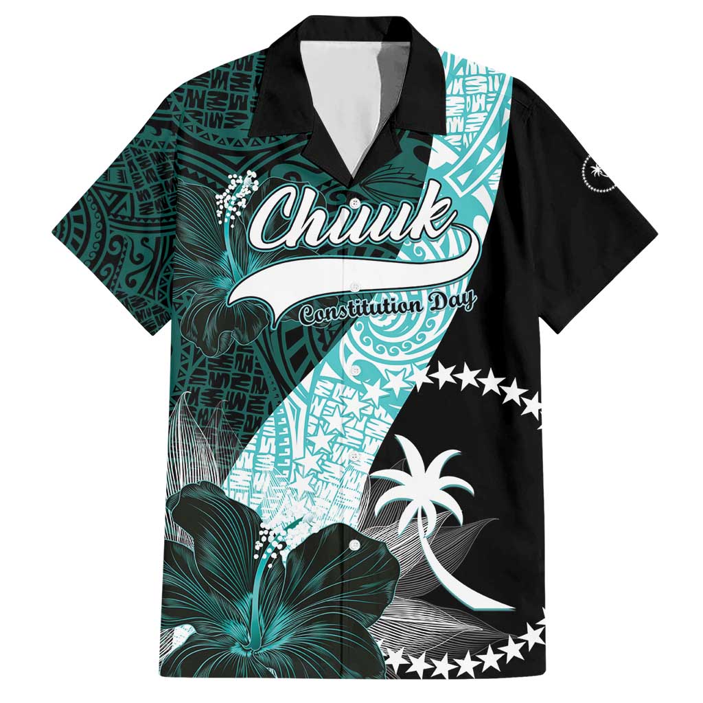 Chuuk Constitution Day Hawaiian Shirt Hibiscus Turquoise Pattern LT01 Turquoise - Polynesian Pride