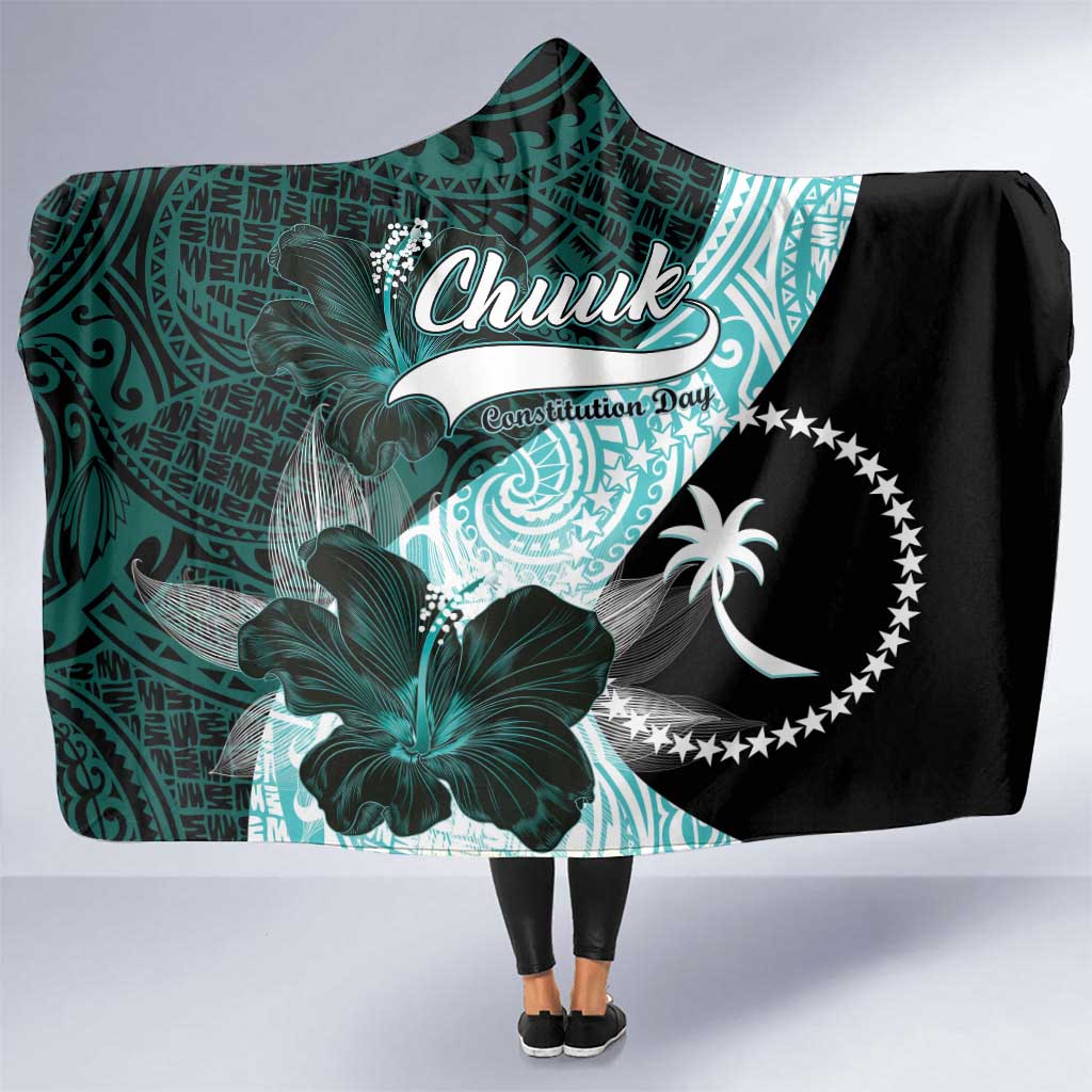 Chuuk Constitution Day Hooded Blanket Hibiscus Turquoise Pattern LT01 One Size Turquoise - Polynesian Pride