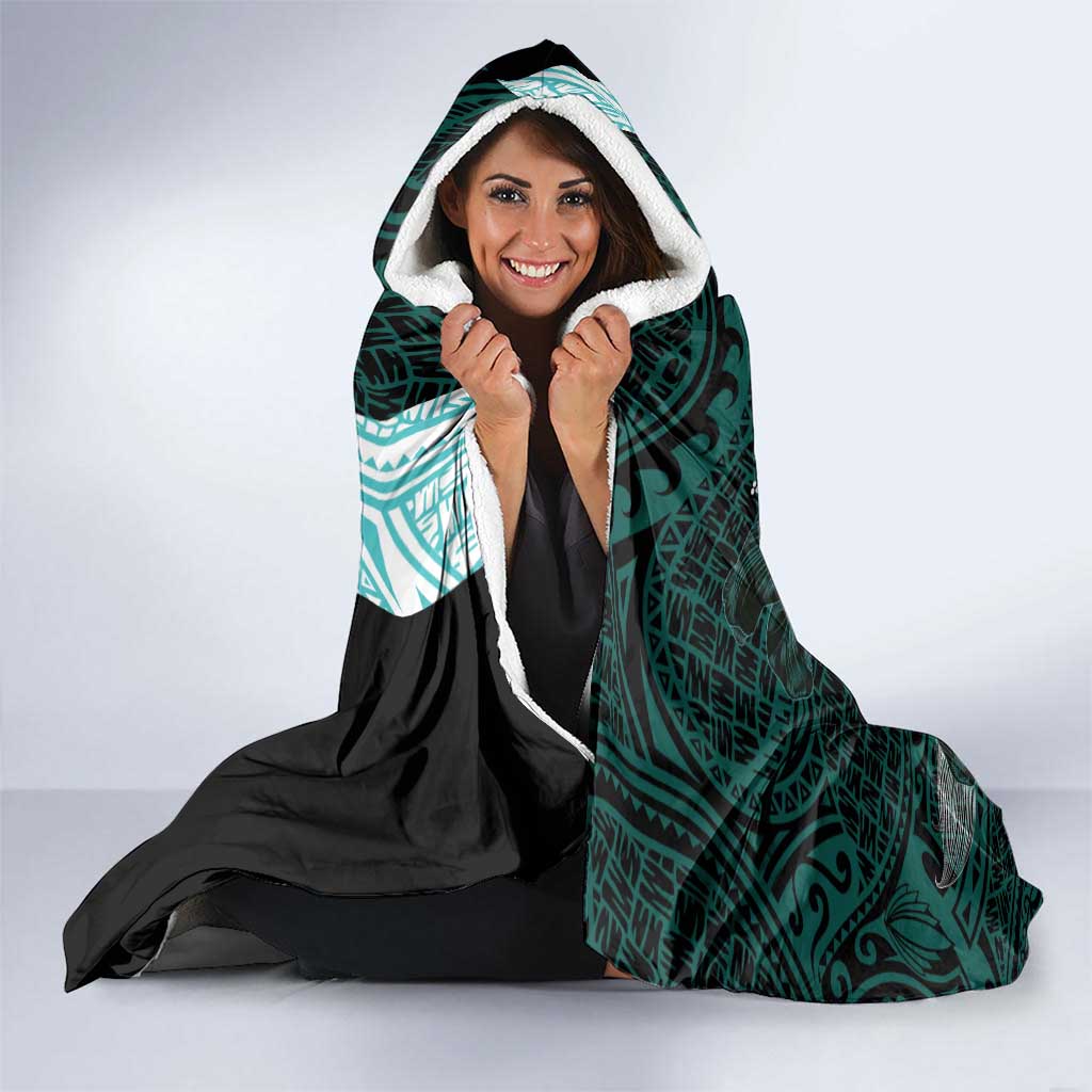 Chuuk Constitution Day Hooded Blanket Hibiscus Turquoise Pattern LT01 - Polynesian Pride