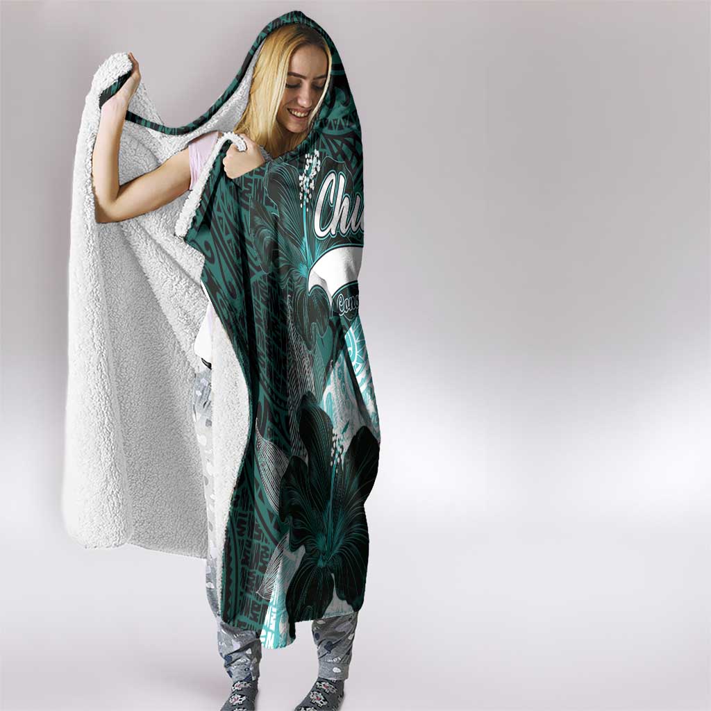 Chuuk Constitution Day Hooded Blanket Hibiscus Turquoise Pattern LT01 - Polynesian Pride