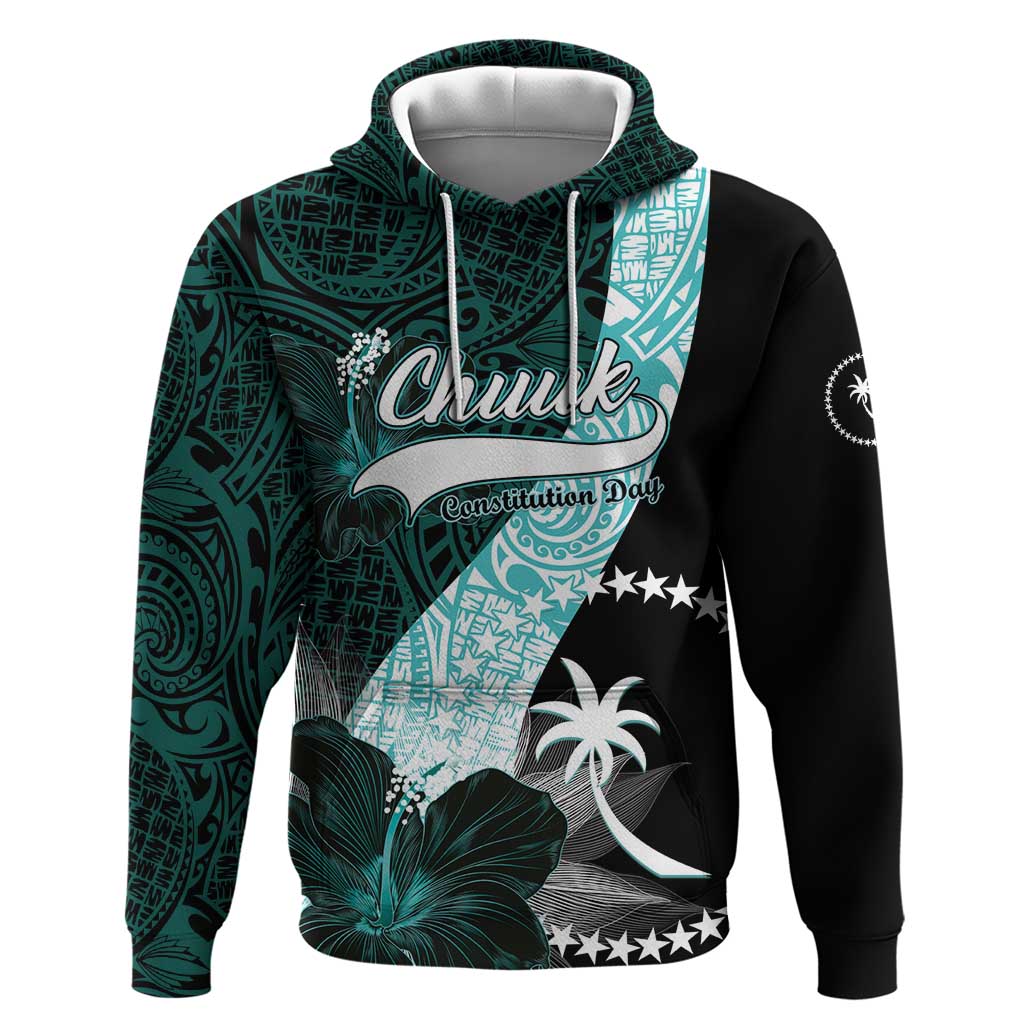 Chuuk Constitution Day Hoodie Hibiscus Turquoise Pattern LT01 Pullover Hoodie Turquoise - Polynesian Pride