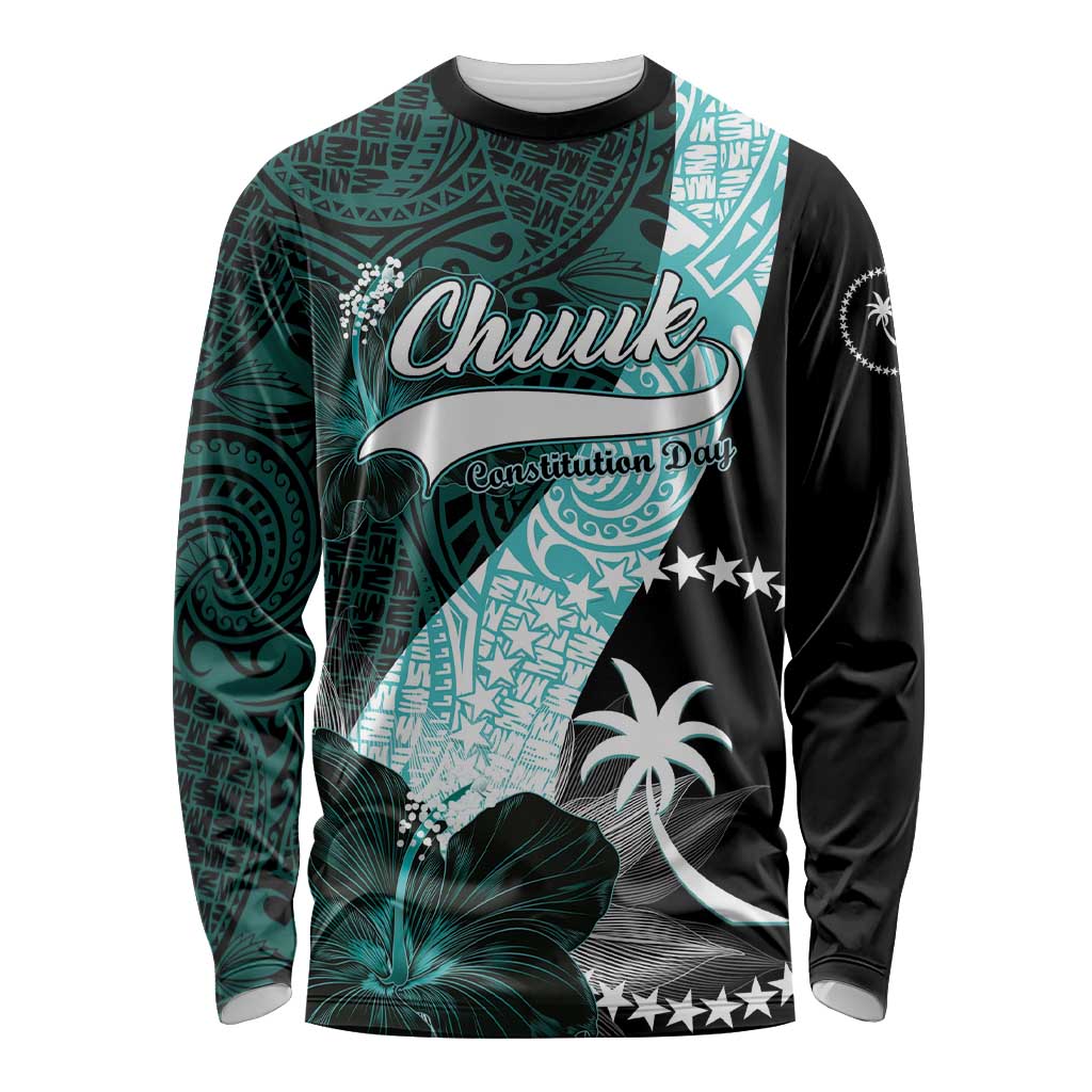 Chuuk Constitution Day Long Sleeve Shirt Hibiscus Turquoise Pattern LT01 Unisex Turquoise - Polynesian Pride
