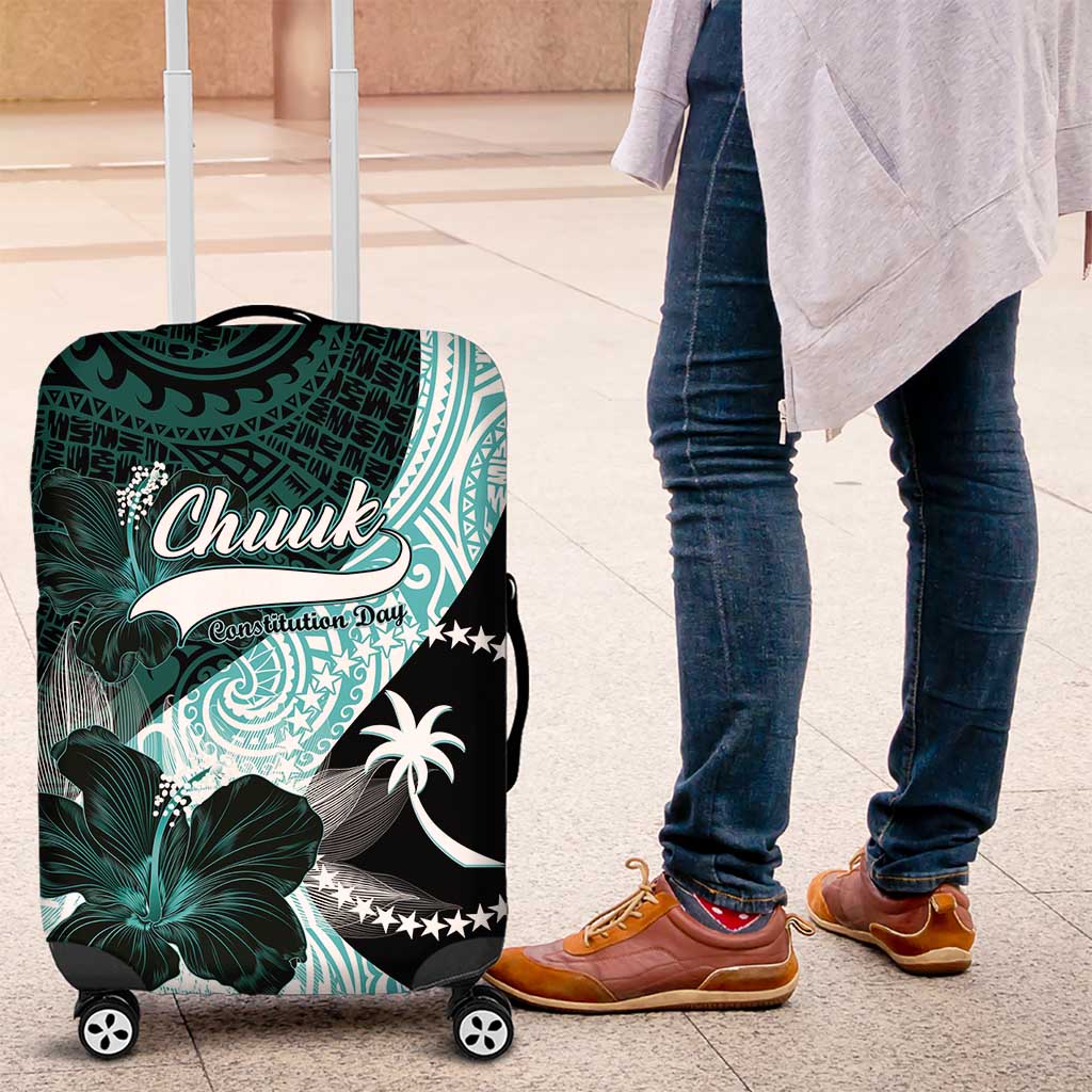 Chuuk Constitution Day Luggage Cover Hibiscus Turquoise Pattern LT01 Turquoise - Polynesian Pride