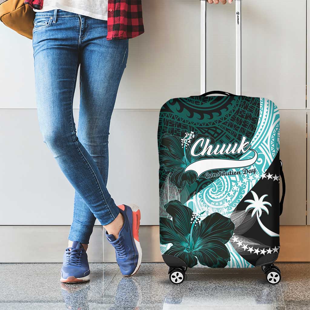 Chuuk Constitution Day Luggage Cover Hibiscus Turquoise Pattern LT01 - Polynesian Pride