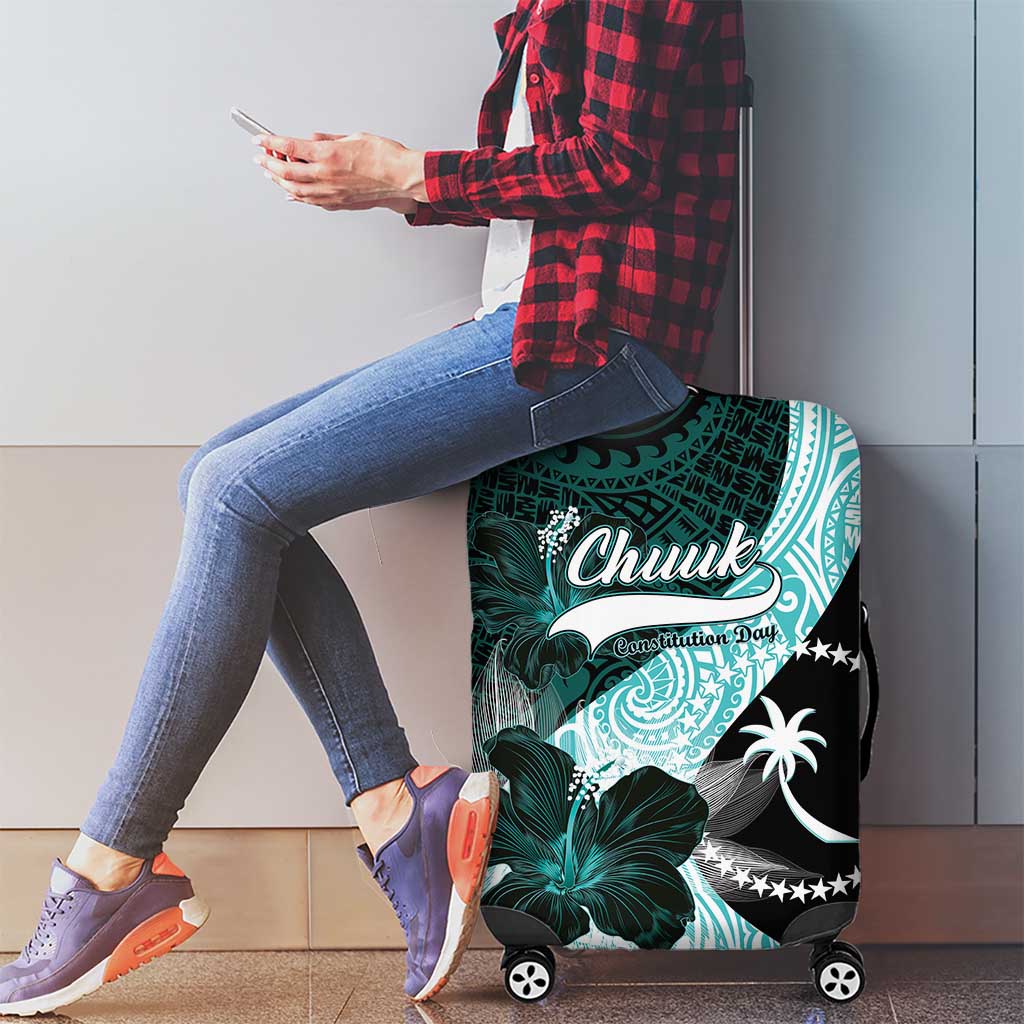 Chuuk Constitution Day Luggage Cover Hibiscus Turquoise Pattern LT01 - Polynesian Pride