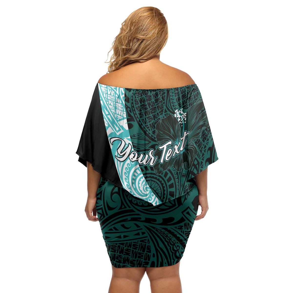 Chuuk Constitution Day Off Shoulder Short Dress Hibiscus Turquoise Pattern LT01 - Polynesian Pride