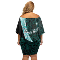 Chuuk Constitution Day Off Shoulder Short Dress Hibiscus Turquoise Pattern LT01 - Polynesian Pride
