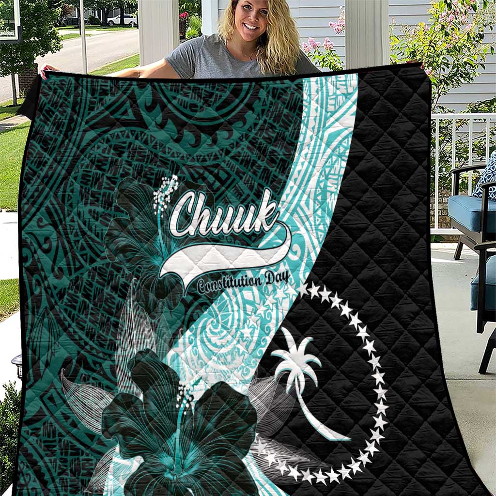 Chuuk Constitution Day Quilt Hibiscus Turquoise Pattern LT01 Turquoise - Polynesian Pride