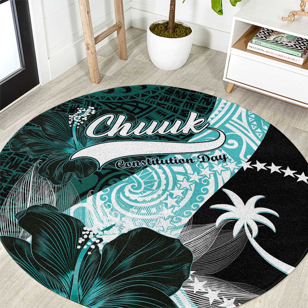 Chuuk Constitution Day Round Carpet Hibiscus Turquoise Pattern LT01 Turquoise - Polynesian Pride