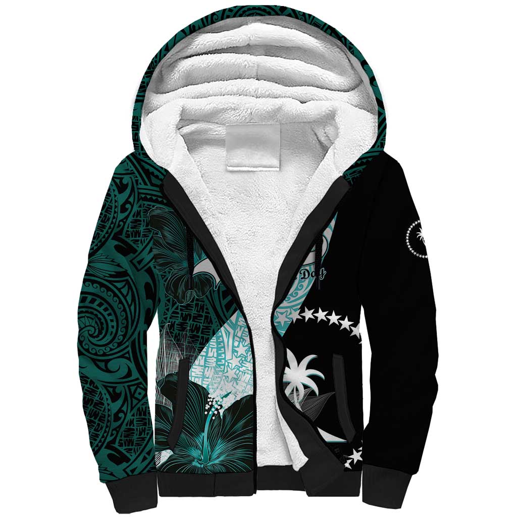 Chuuk Constitution Day Sherpa Hoodie Hibiscus Turquoise Pattern LT01 Unisex Turquoise - Polynesian Pride