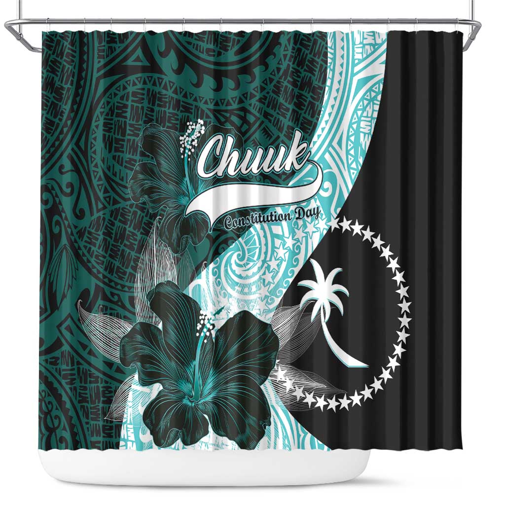 Chuuk Constitution Day Shower Curtain Hibiscus Turquoise Pattern LT01 Turquoise - Polynesian Pride