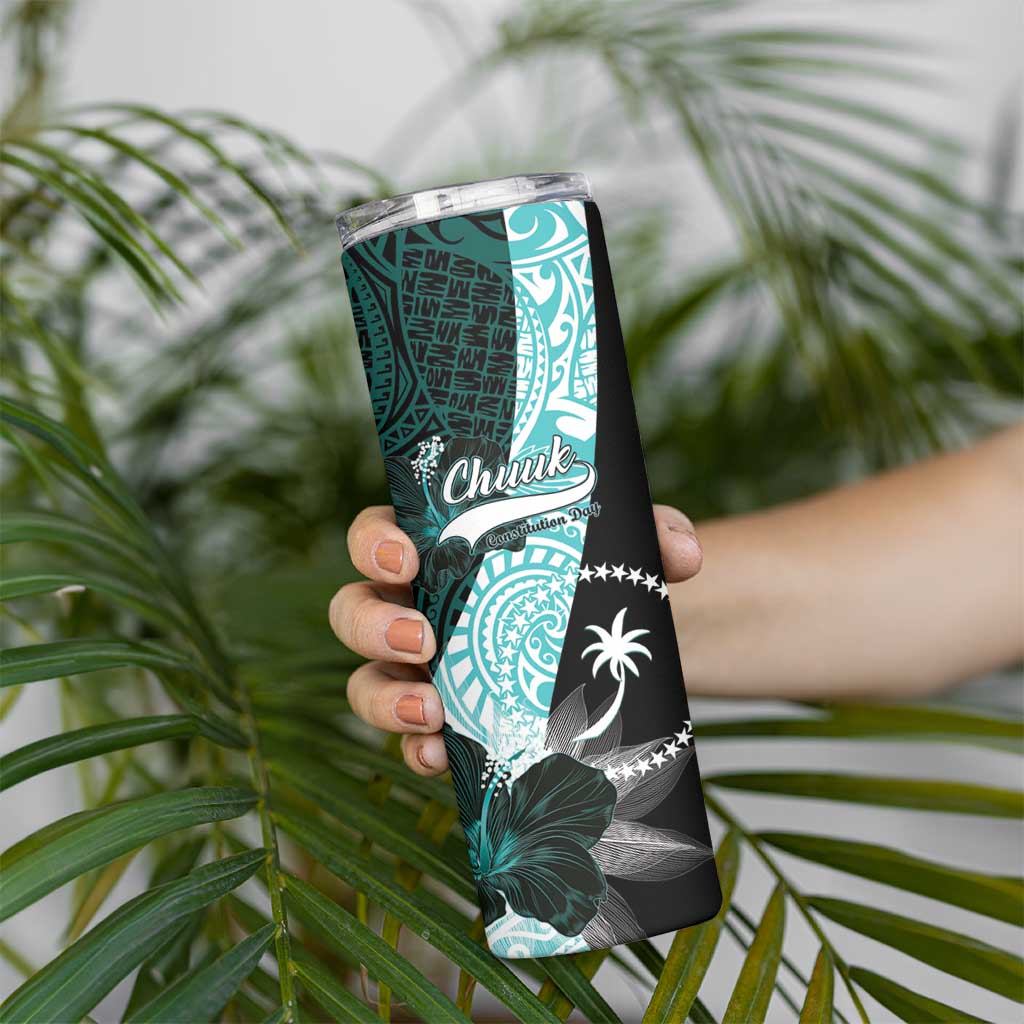 Chuuk Constitution Day Skinny Tumbler Hibiscus Turquoise Pattern LT01 - Polynesian Pride