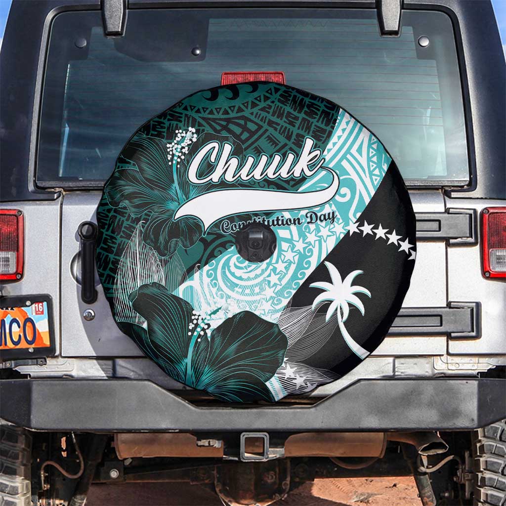 Chuuk Constitution Day Spare Tire Cover Hibiscus Turquoise Pattern LT01 Turquoise - Polynesian Pride