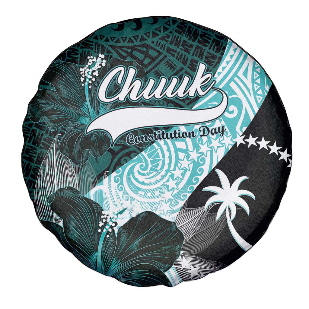 Chuuk Constitution Day Spare Tire Cover Hibiscus Turquoise Pattern LT01 - Polynesian Pride