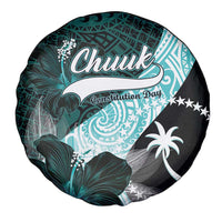 Chuuk Constitution Day Spare Tire Cover Hibiscus Turquoise Pattern LT01 - Polynesian Pride