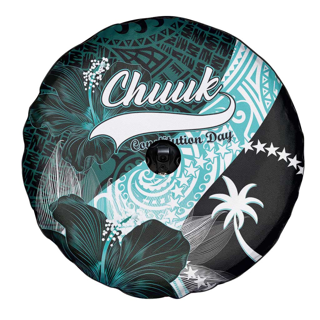 Chuuk Constitution Day Spare Tire Cover Hibiscus Turquoise Pattern LT01 - Polynesian Pride