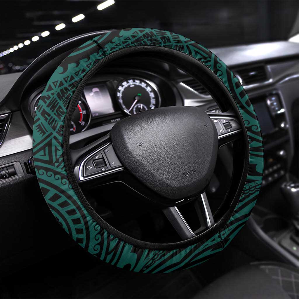 Chuuk Constitution Day Steering Wheel Cover Hibiscus Turquoise Pattern LT01 Universal Fit Turquoise - Polynesian Pride