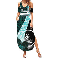 Chuuk Constitution Day Summer Maxi Dress Hibiscus Turquoise Pattern LT01 Women Turquoise - Polynesian Pride