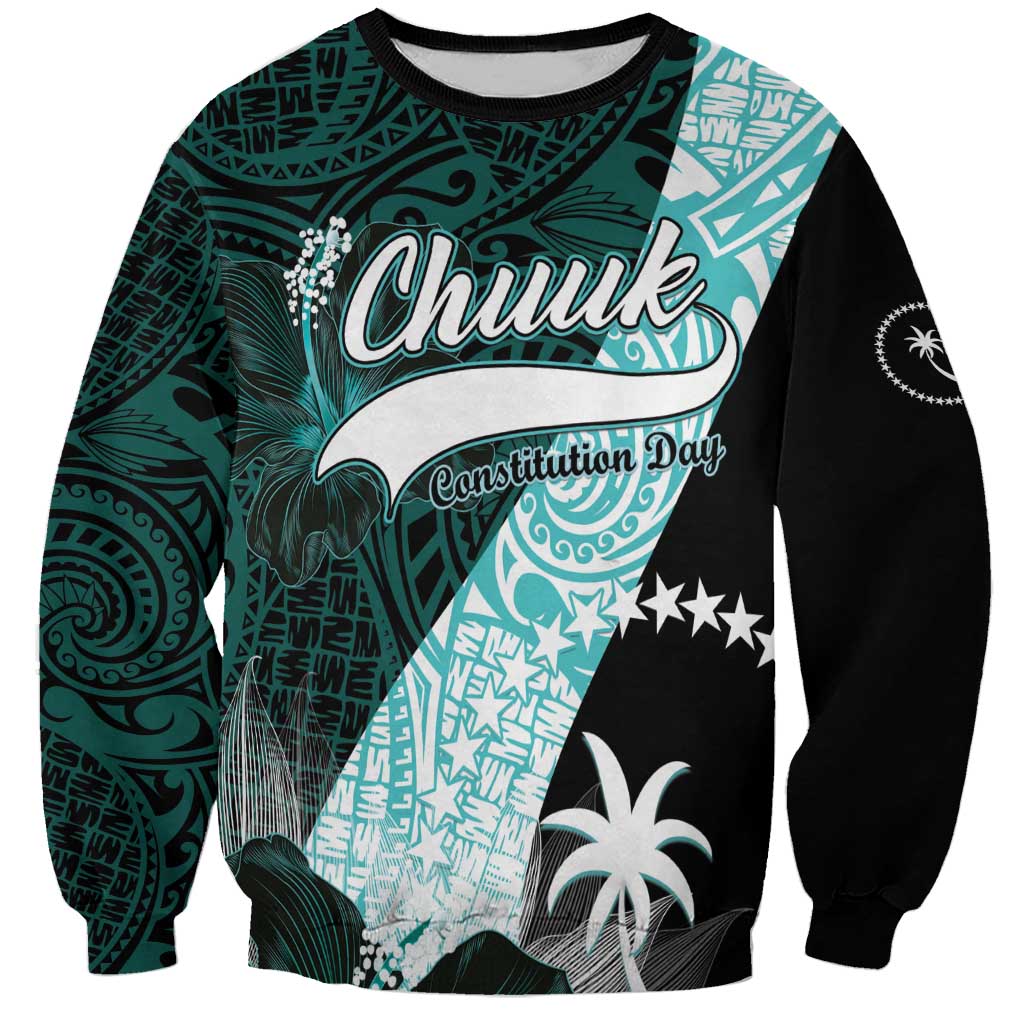 Chuuk Constitution Day Sweatshirt Hibiscus Turquoise Pattern LT01 Unisex Turquoise - Polynesian Pride