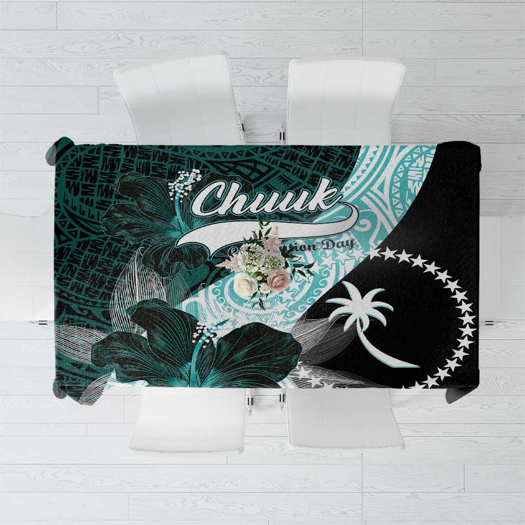 Chuuk Constitution Day Tablecloth Hibiscus Turquoise Pattern LT01 Turquoise - Polynesian Pride