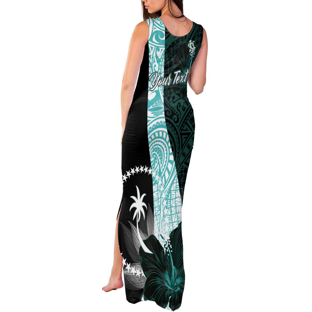 Chuuk Constitution Day Tank Maxi Dress Hibiscus Turquoise Pattern LT01 - Polynesian Pride