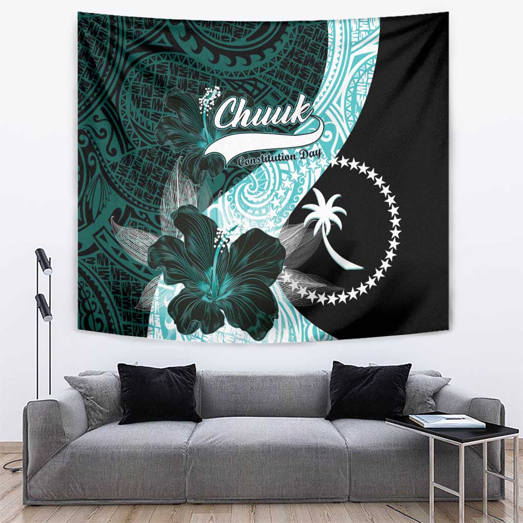 Chuuk Constitution Day Tapestry Hibiscus Turquoise Pattern LT01 Turquoise - Polynesian Pride