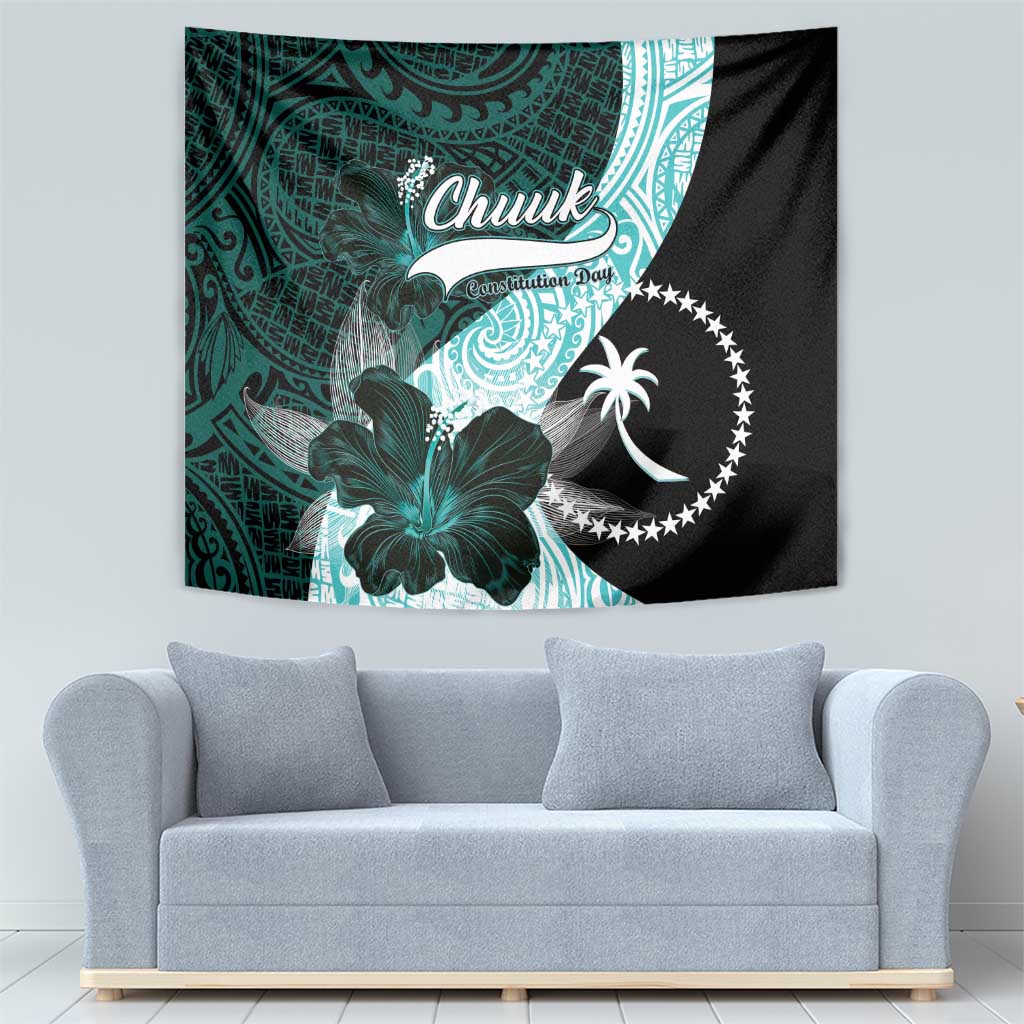 Chuuk Constitution Day Tapestry Hibiscus Turquoise Pattern
