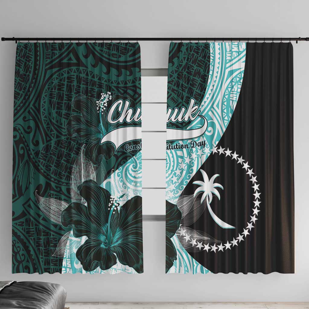 Chuuk Constitution Day Window Curtain Hibiscus Turquoise Pattern LT01 With Hooks Turquoise - Polynesian Pride