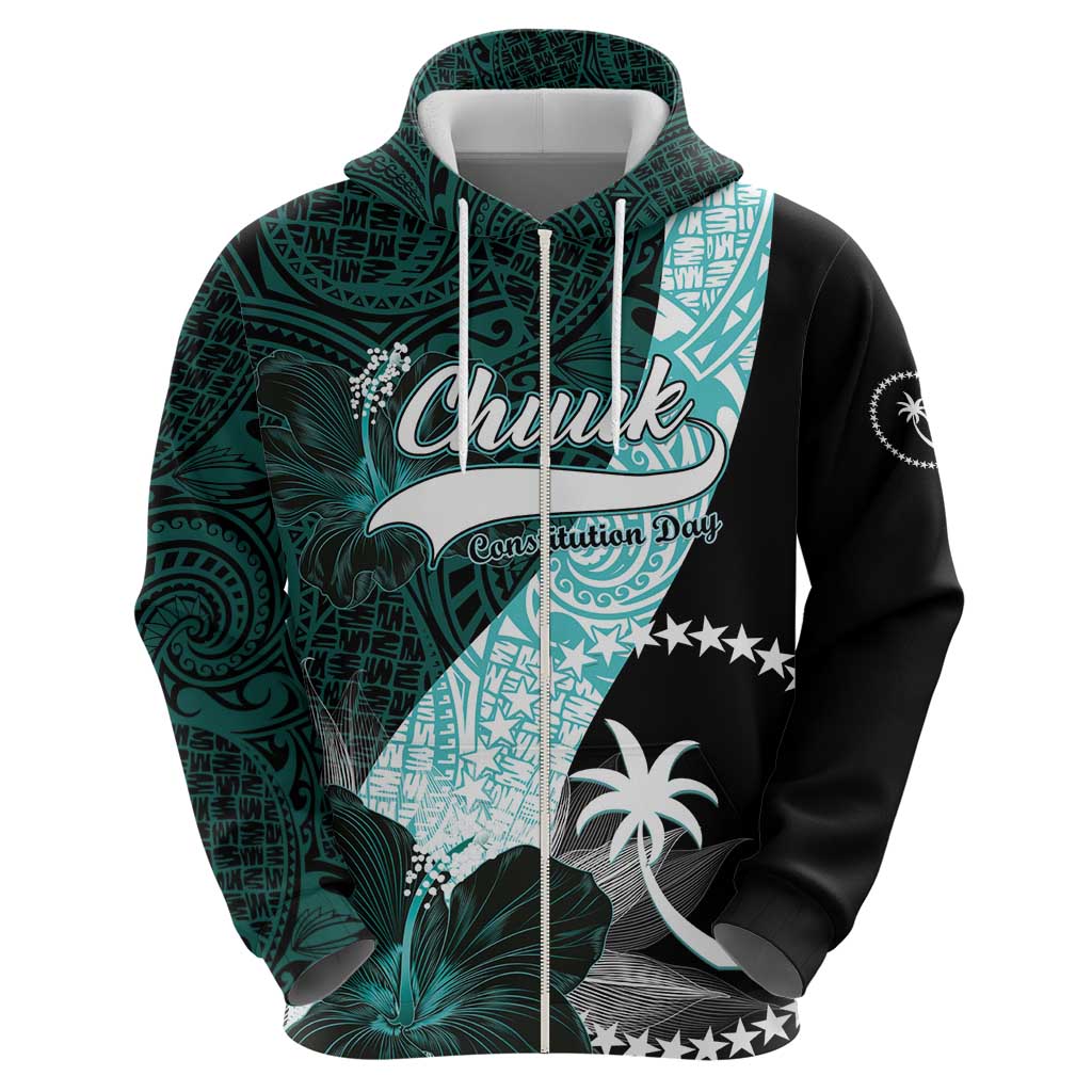 Chuuk Constitution Day Zip Hoodie Hibiscus Turquoise Pattern LT01 - Polynesian Pride