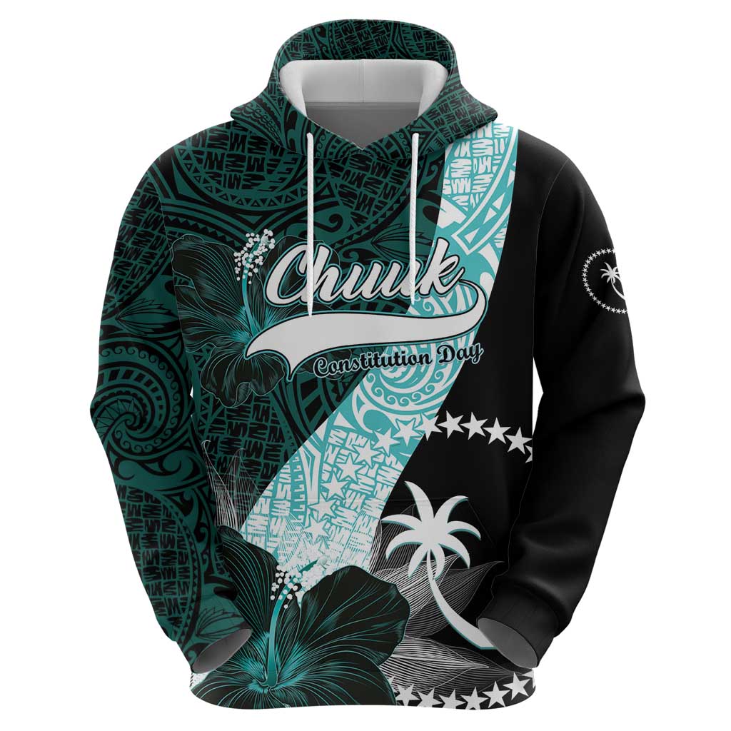 Chuuk Constitution Day Zip Hoodie Hibiscus Turquoise Pattern LT01 - Polynesian Pride