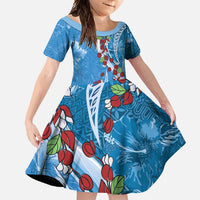 Fiji Tagimaucia Floral Family Matching Tank Maxi Dress and Hawaiian Shirt Tapa Pattern LT01 Daughter's Dress Blue - Polynesian Pride