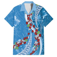 Fiji Tagimaucia Floral Family Matching Tank Maxi Dress and Hawaiian Shirt Tapa Pattern LT01 Dad's Shirt - Short Sleeve Blue - Polynesian Pride