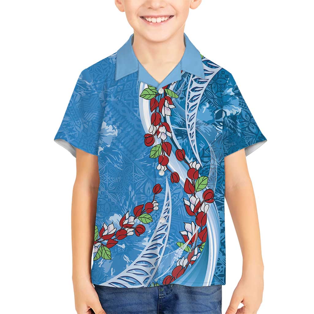Fiji Tagimaucia Floral Family Matching Tank Maxi Dress and Hawaiian Shirt Tapa Pattern LT01 Son's Shirt Blue - Polynesian Pride