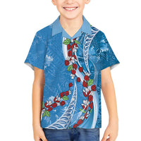 Fiji Tagimaucia Floral Family Matching Tank Maxi Dress and Hawaiian Shirt Tapa Pattern LT01 Son's Shirt Blue - Polynesian Pride