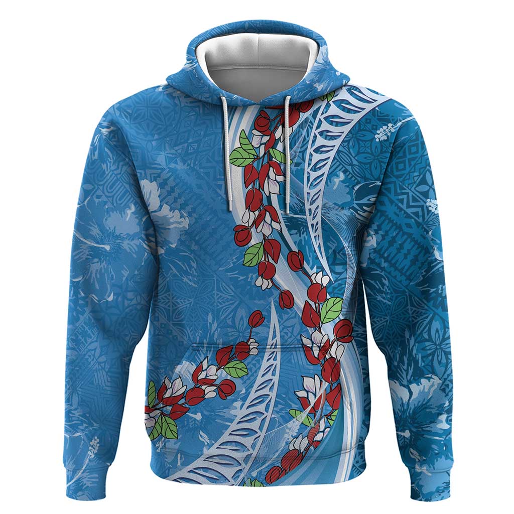 Fiji Tagimaucia Floral Hoodie Tapa Pattern LT01 Pullover Hoodie Blue - Polynesian Pride