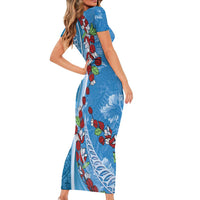 Fiji Tagimaucia Floral Short Sleeve Bodycon Dress Tapa Pattern LT01 - Polynesian Pride