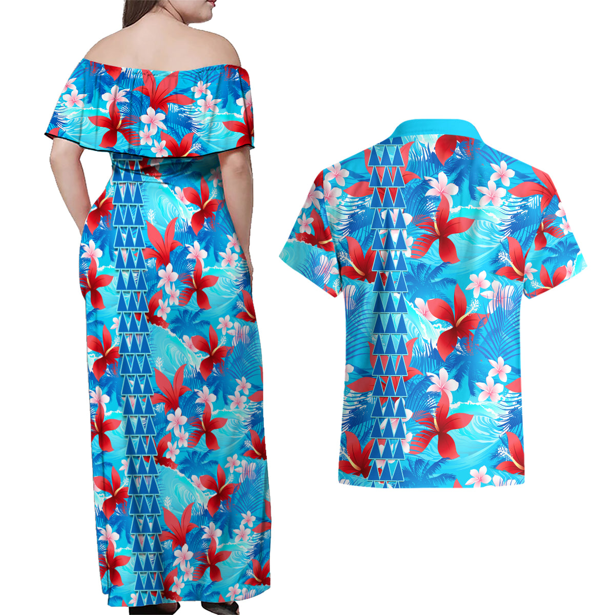 Hawaii Christmas Couples Matching Off Shoulder Maxi Dress and Hawaiian Shirt Santa Claus Surfing Kakau Tropical Style LT01 - Polynesian Pride