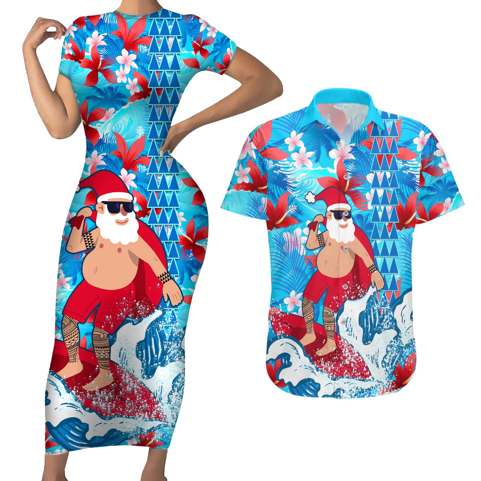 Hawaii Christmas Mermaid Dress Santa Claus Surfing Kakau Tropical Styl Hawaii Christmas Mermaid Dress Santa Claus Surfing Kakau Tropical Styl