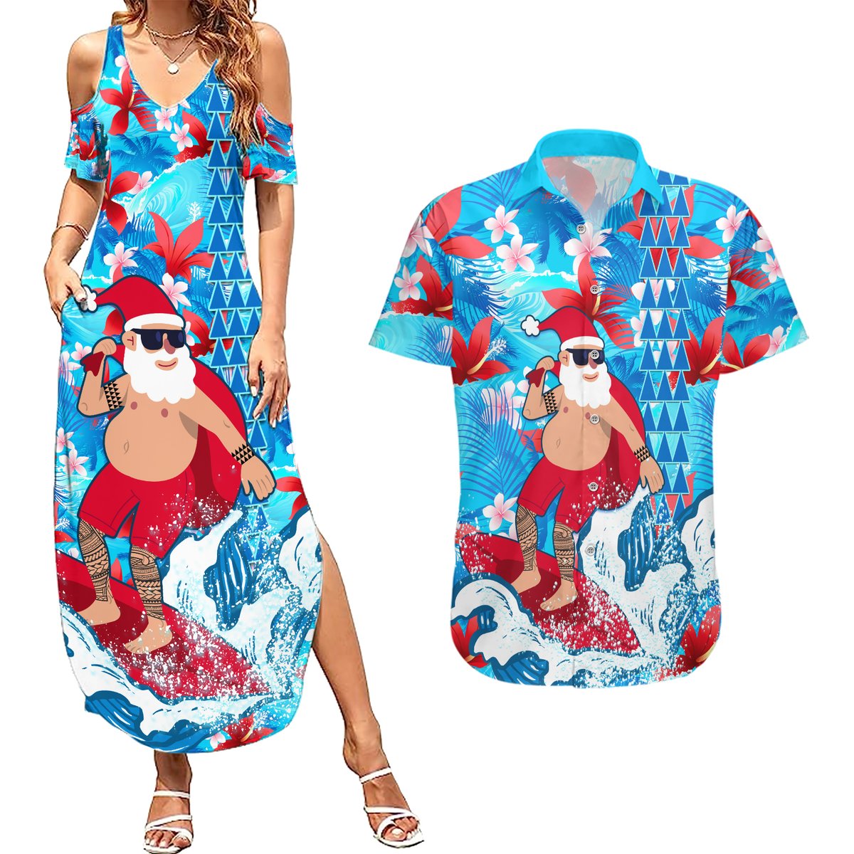 Hawaii Christmas Couples Matching Summer Maxi Dress and Hawaiian Shirt - Polynesian Pride Hawaii Christmas Couples Matching Summer Maxi Dress and Hawaiian Shirt - Polynesian Pride