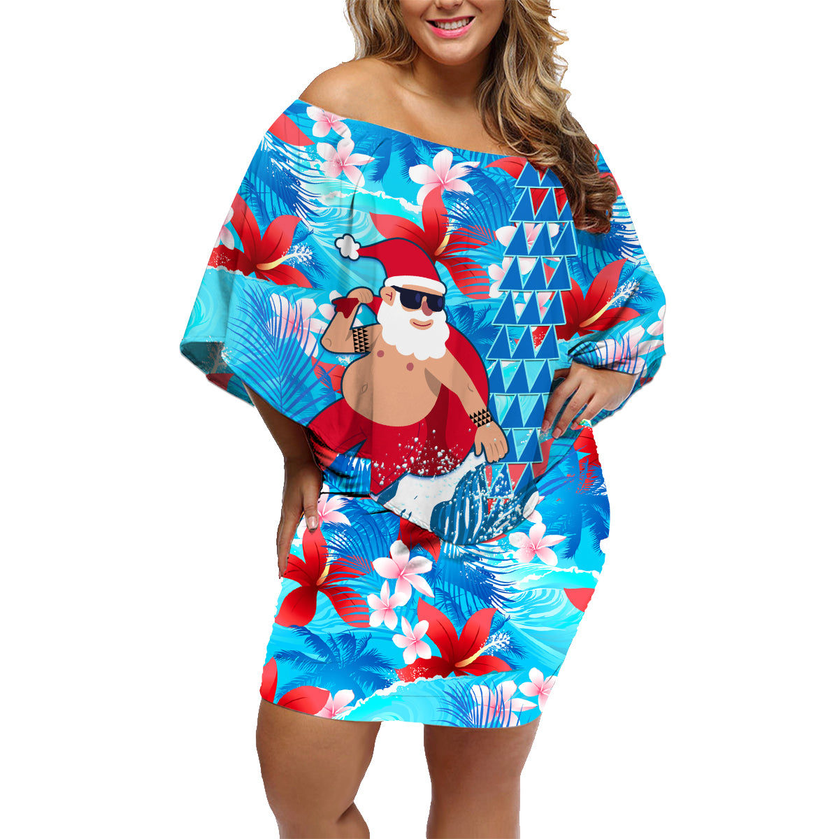 Hawaii Christmas Family Matching Off Shoulder Short Dress and Hawaiian - Polynesian Pride Hawaii Christmas Family Matching Off Shoulder Short Dress and Hawaiian - Polynesian Pride