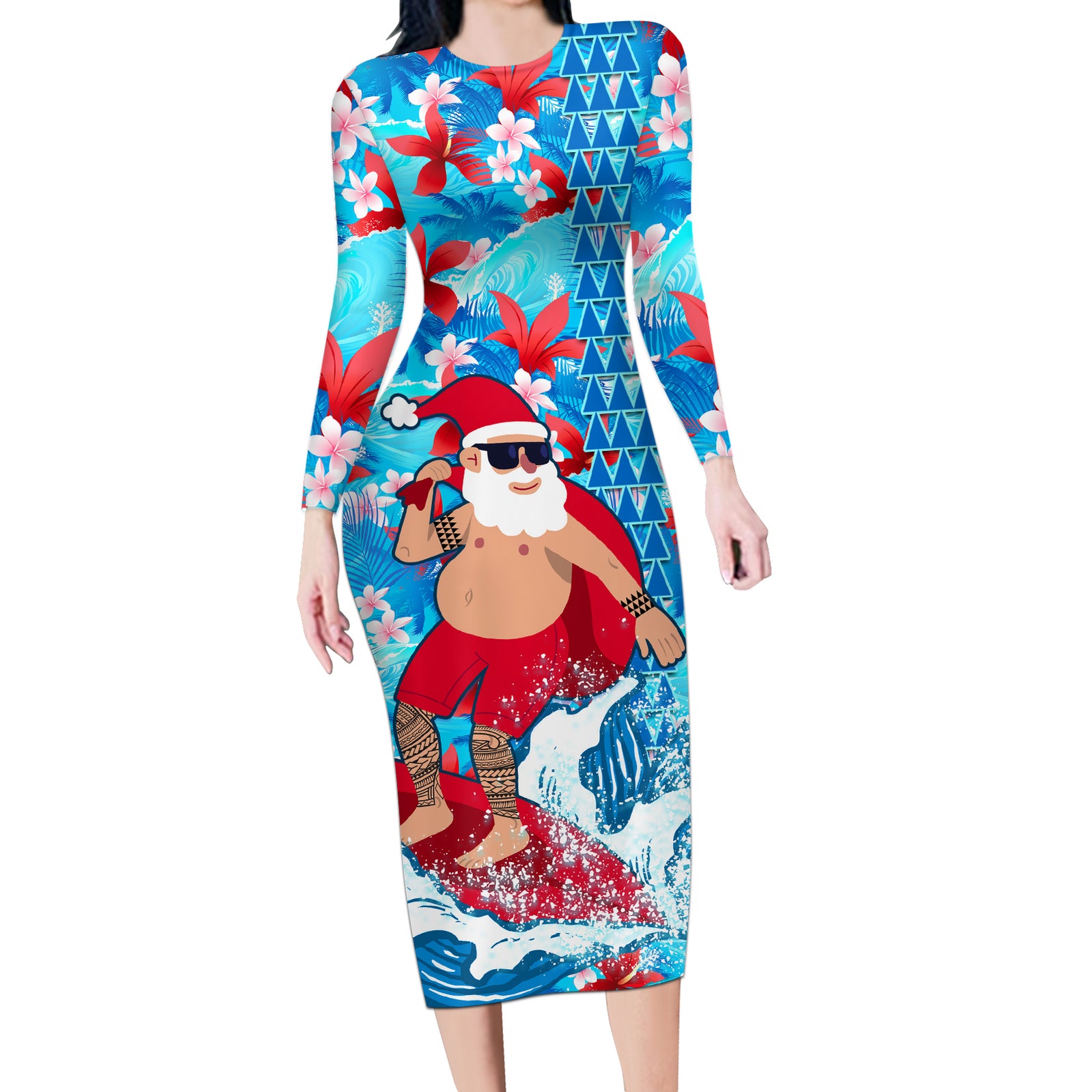 Hawaii Christmas Off Shoulder Short Dress Santa Claus Surfing Kakau Tr Hawaii Christmas Off Shoulder Short Dress Santa Claus Surfing Kakau Tr