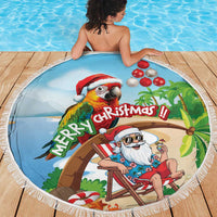 Hawaii Santa Parrot Christmas Beach Blanket Summer Vibe - Polynesian Pride