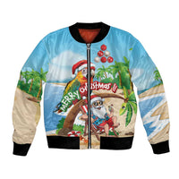 Personalized Hawaii Santa Parrot Christmas Bomber Jacket Summer Vibe - Polynesian Pride